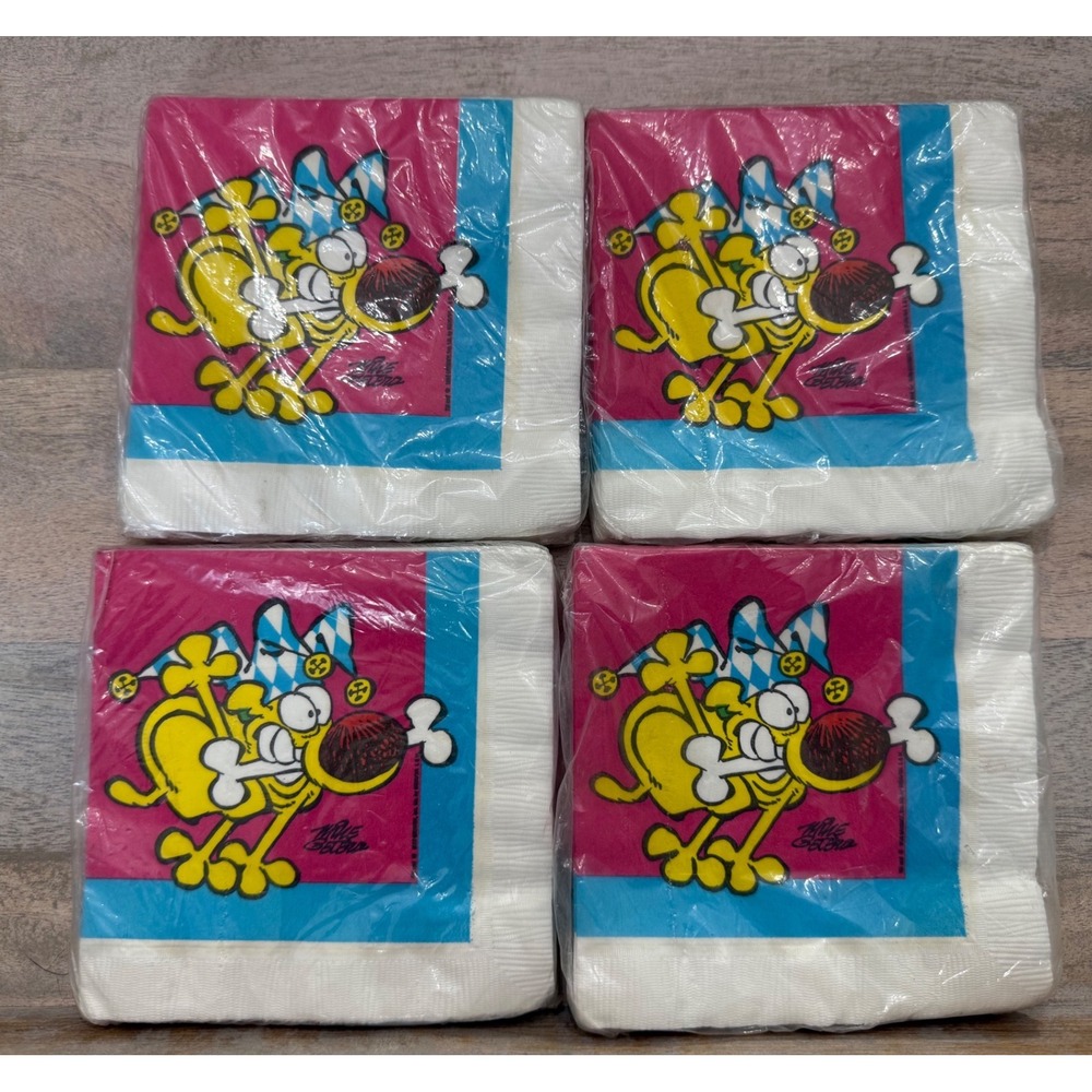 Vintage Mike Peters Cartoon Dog Beverage Napkins Gibson Party Lot 4 Packs 64ct